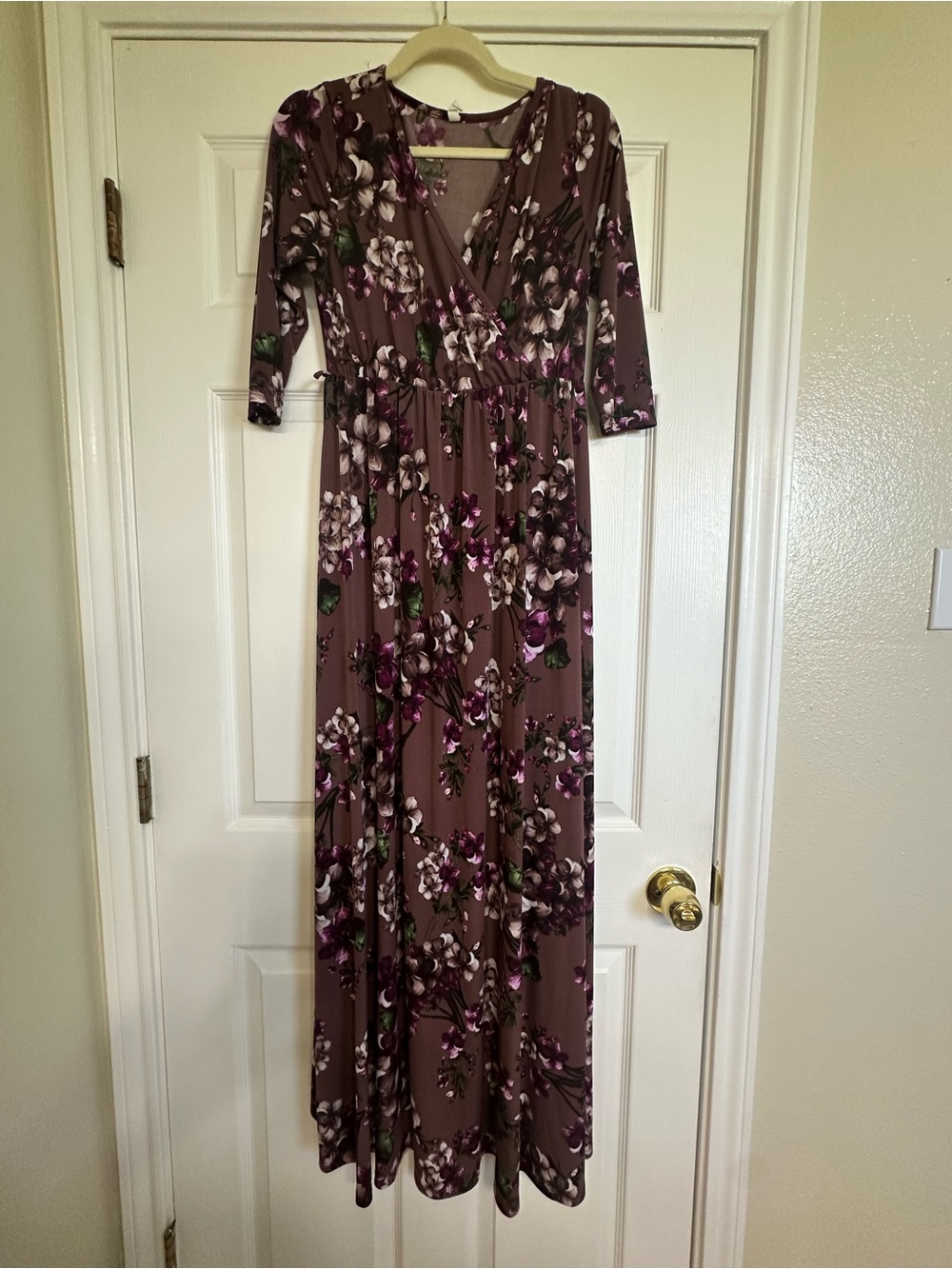 Pinkblush Maternity Floral Faux Wrap Maxi Dress with Purple Accents